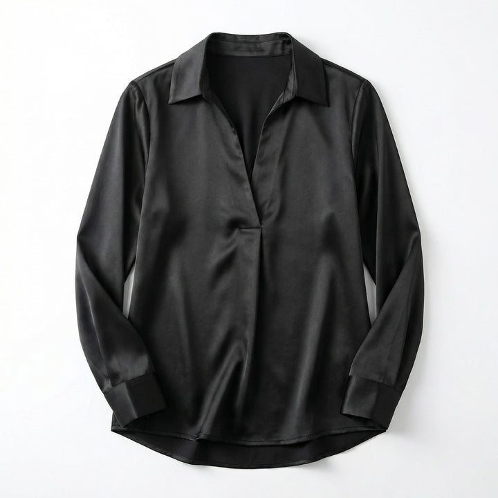 Women's Luxurious Satin Blouse | Elegant Long Sleeve Top with V-Neck Design 14