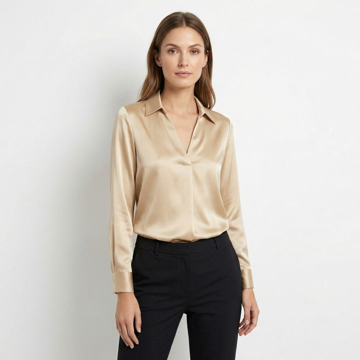 Women's Luxurious Satin Blouse | Elegant Long Sleeve Top with V-Neck Design 3
