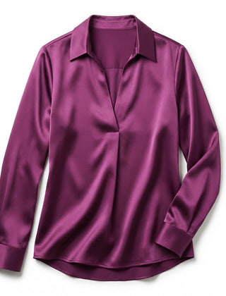 Women's Luxurious Satin Blouse | Elegant Long Sleeve Top with V-Neck Design 4
