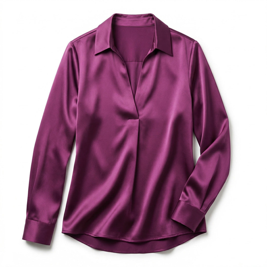 Women's Luxurious Satin Blouse | Elegant Long Sleeve Top with V-Neck Design 4