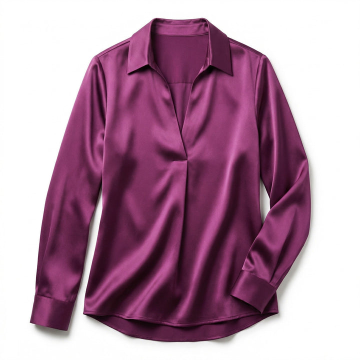 Women's Luxurious Satin Blouse | Elegant Long Sleeve Top with V-Neck Design 4