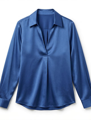 Women's Luxurious Satin Blouse | Elegant Long Sleeve Top with V-Neck Design 5