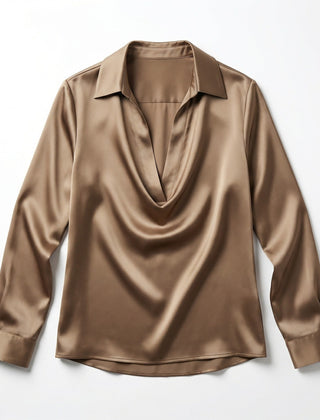 Women's Luxurious Satin Blouse | Elegant Long Sleeve Top with V-Neck Design 6
