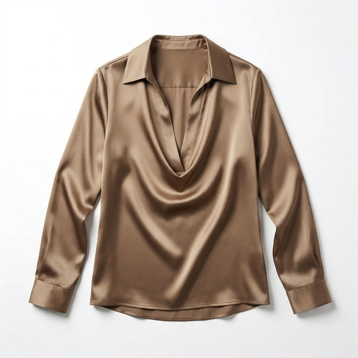 Women's Luxurious Satin Blouse | Elegant Long Sleeve Top with V-Neck Design 6