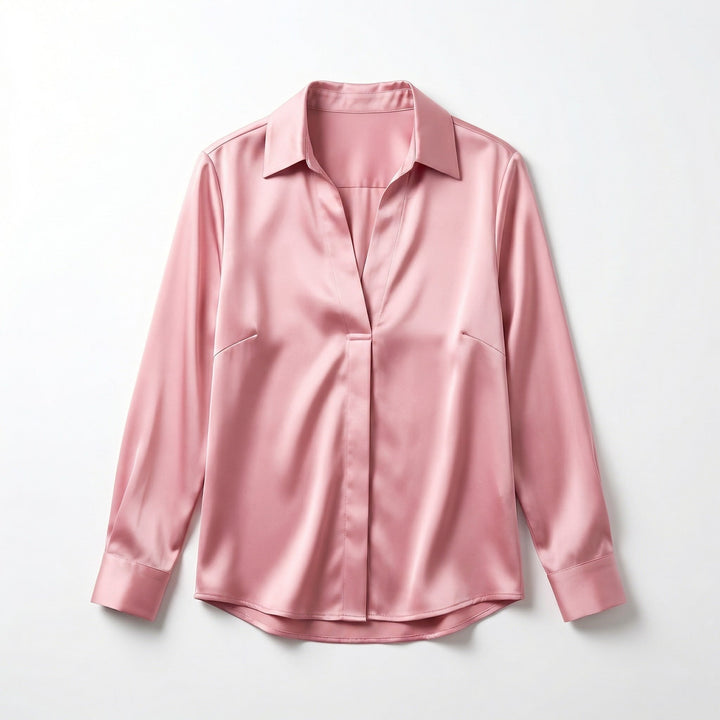 Women's Luxurious Satin Blouse | Elegant Long Sleeve Top with V-Neck Design 7