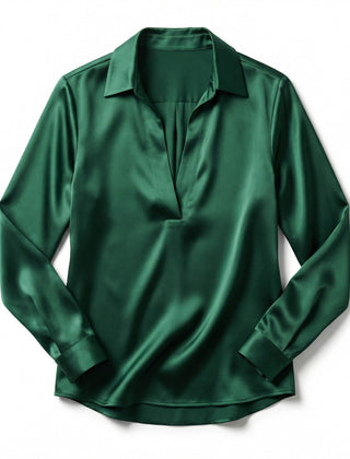 Women's Luxurious Satin Blouse | Elegant Long Sleeve Top with V-Neck Design 8