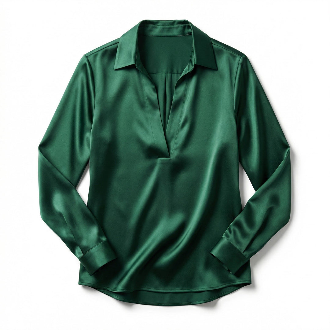 Women's Luxurious Satin Blouse | Elegant Long Sleeve Top with V-Neck Design 8