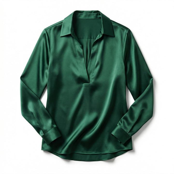 Women's Luxurious Satin Blouse | Elegant Long Sleeve Top with V-Neck Design 8
