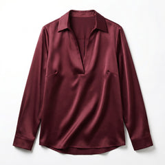 Women's Luxurious Satin Blouse | Elegant Long Sleeve Top with V-Neck Design 9