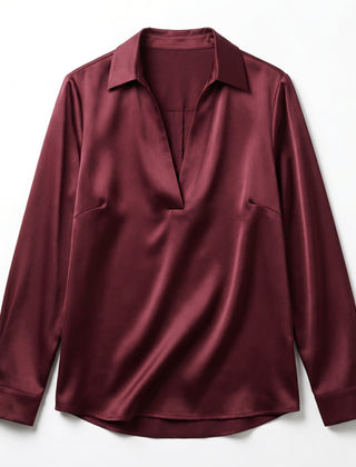 Women's Luxurious Satin Blouse | Elegant Long Sleeve Top with V-Neck Design 9