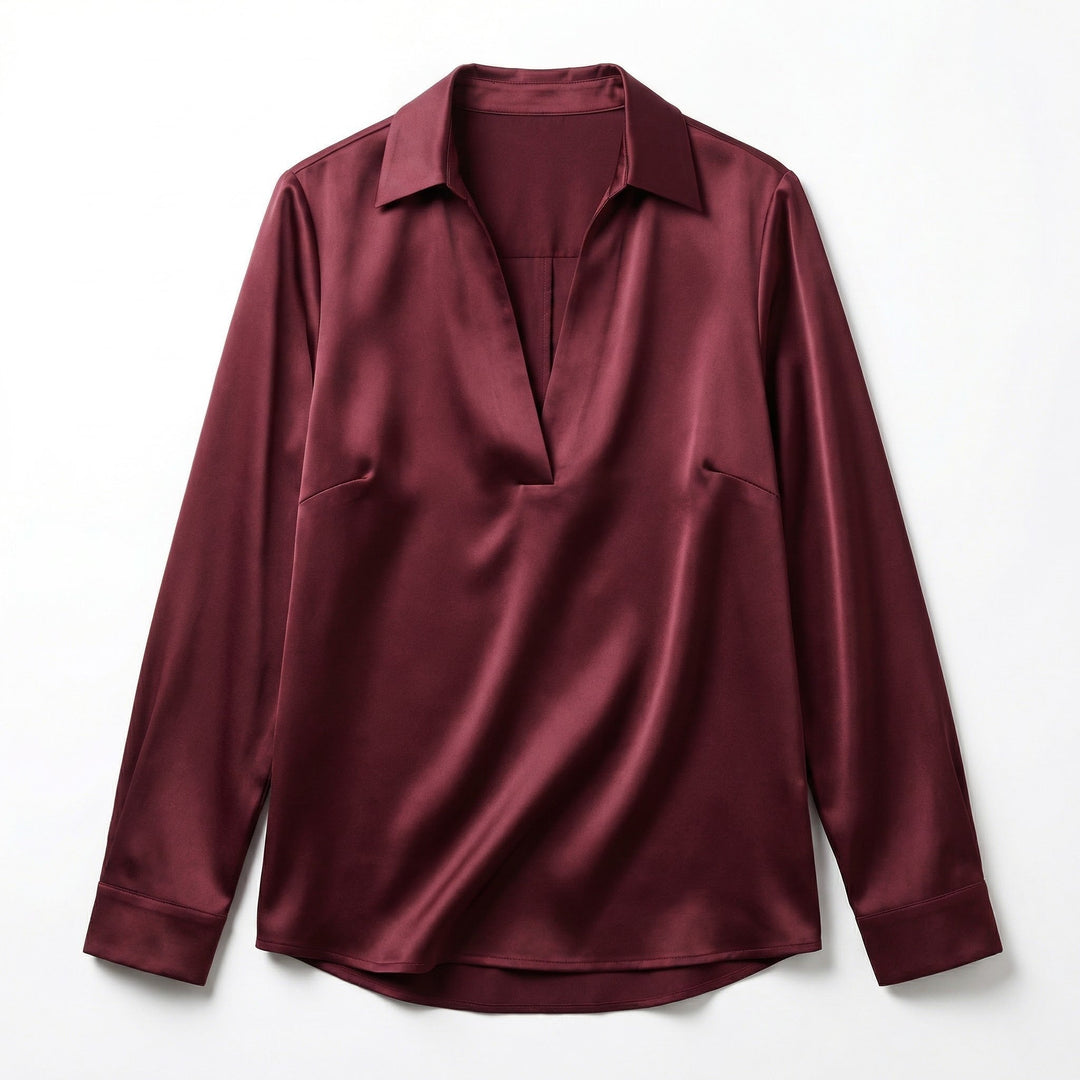 Women's Luxurious Satin Blouse | Elegant Long Sleeve Top with V-Neck Design 9