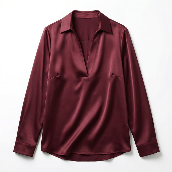 Women's Luxurious Satin Blouse | Elegant Long Sleeve Top with V-Neck Design 9