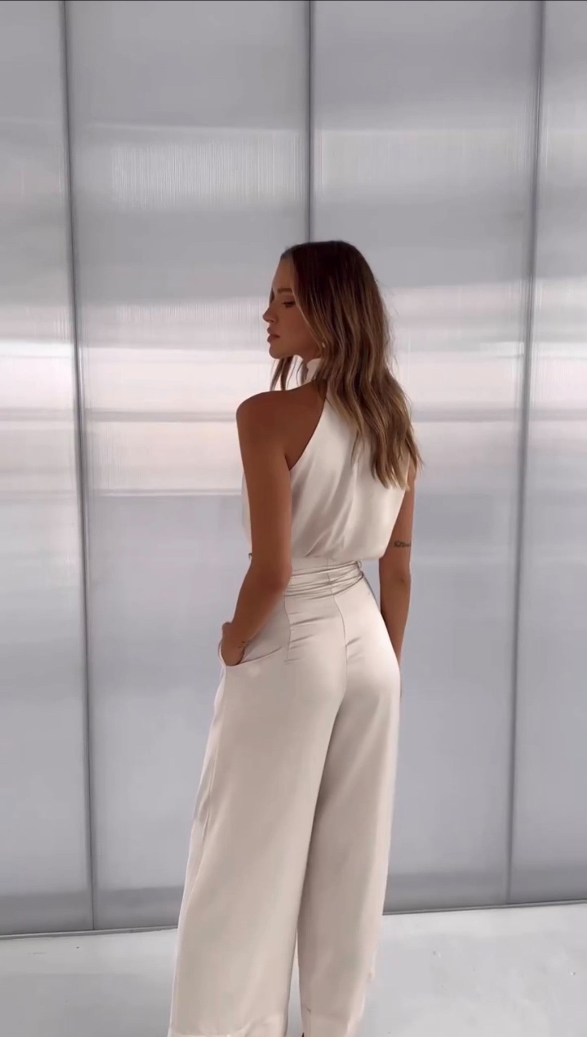 Women's Luxurious Satin Two-Piece Set | Elegant Halter Top and Flowy Wide Trousers 4
