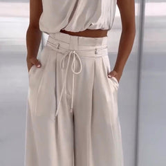 Women's Luxurious Satin Two-Piece Set | Elegant Halter Top and Flowy Wide Trousers 5
