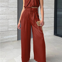 Women's Luxurious Satin Two-Piece Set | Elegant Halter Top and Flowy Wide Trousers 8