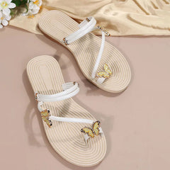 Women's Metallic Flat Sandals | Elegant Ankle Strap Butterfly Design 1