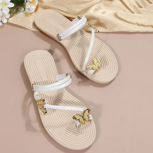 Women's Metallic Flat Sandals | Elegant Ankle Strap Butterfly Design 1