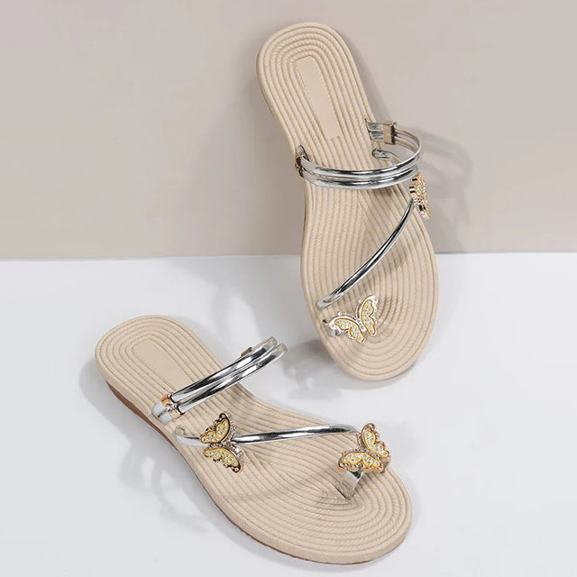 Women's Metallic Flat Sandals | Elegant Ankle Strap Butterfly Design 3