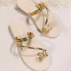 Women's Metallic Flat Sandals | Elegant Ankle Strap Butterfly Design 6