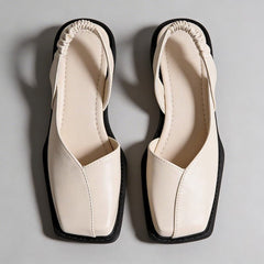 Women's Modern Faux Leather Ballet Flats | Elegant Square Toe Slip-On Shoes 0