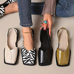 Women's Modern Faux Leather Ballet Flats | Elegant Square Toe Slip-On Shoes 1