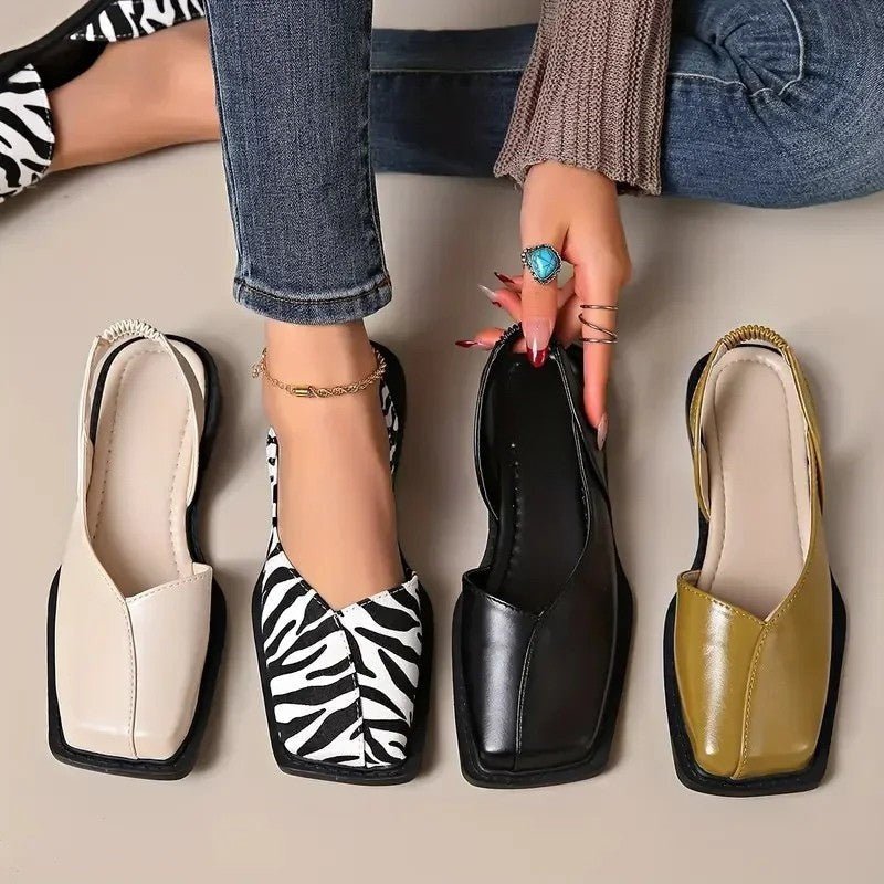 Women's Modern Faux Leather Ballet Flats | Elegant Square Toe Slip-On Shoes 1