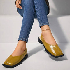 Women's Modern Faux Leather Ballet Flats | Elegant Square Toe Slip-On Shoes 8