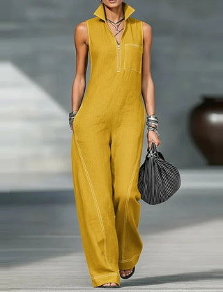 Women's Modern Wide-Leg Jumpsuit | Elegant Tailored Sleeveless Outfit 0