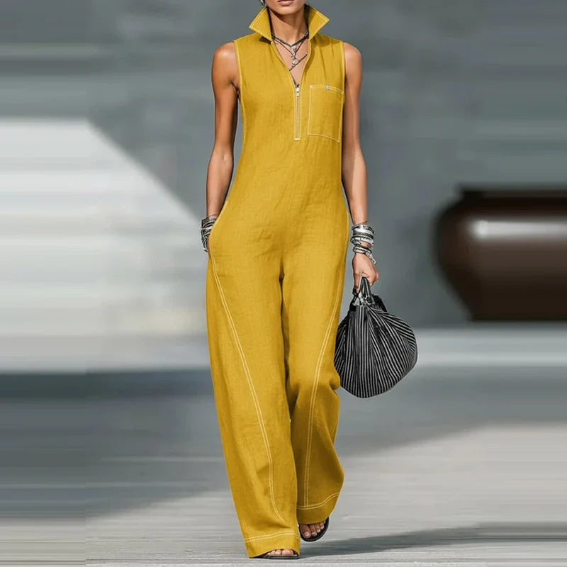 Women's Modern Wide-Leg Jumpsuit | Elegant Tailored Sleeveless Outfit 0