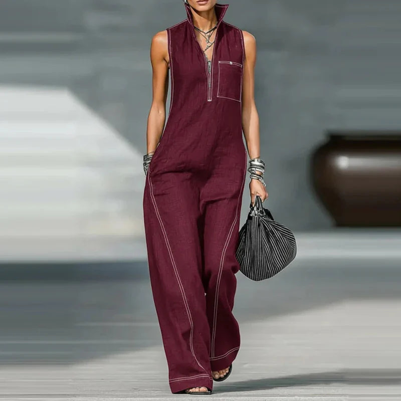 Women's Modern Wide-Leg Jumpsuit | Elegant Tailored Sleeveless Outfit 3