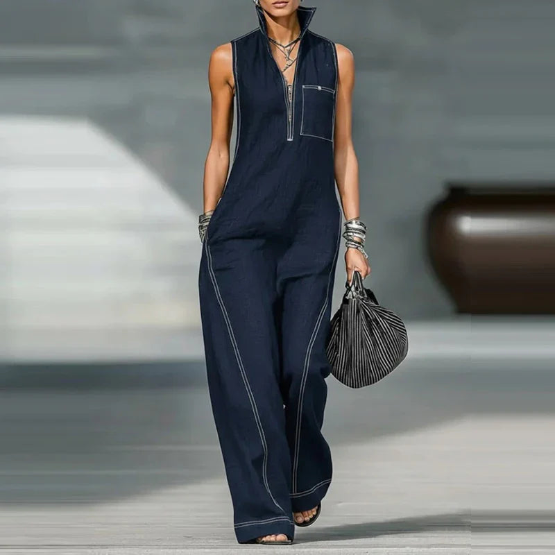 Women's Modern Wide-Leg Jumpsuit | Elegant Tailored Sleeveless Outfit 4
