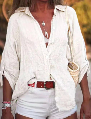 Women's Natural Linen Summer Shirt | Breathable Loose Fit Long Sleeve Blouse 0