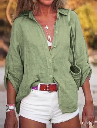 Women's Natural Linen Summer Shirt | Breathable Loose Fit Long Sleeve Blouse 2