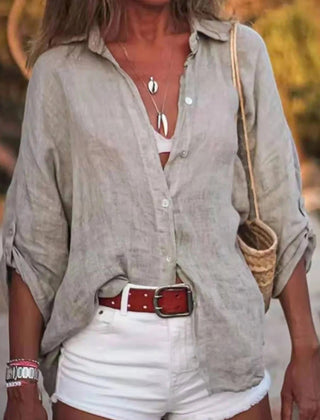Women's Natural Linen Summer Shirt | Breathable Loose Fit Long Sleeve Blouse 6