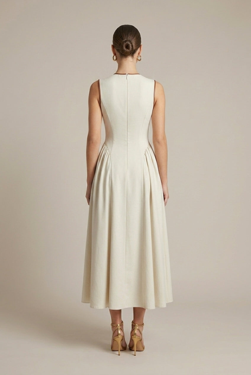 Women's Off White A-Line Maxi Dress | Elegant Bow Tie Detail Summer Formal Dress 1