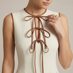 Women's Off White A-Line Maxi Dress | Elegant Bow Tie Detail Summer Formal Dress 2