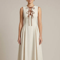 Women's Off White A-Line Maxi Dress | Elegant Bow Tie Detail Summer Formal Dress 3