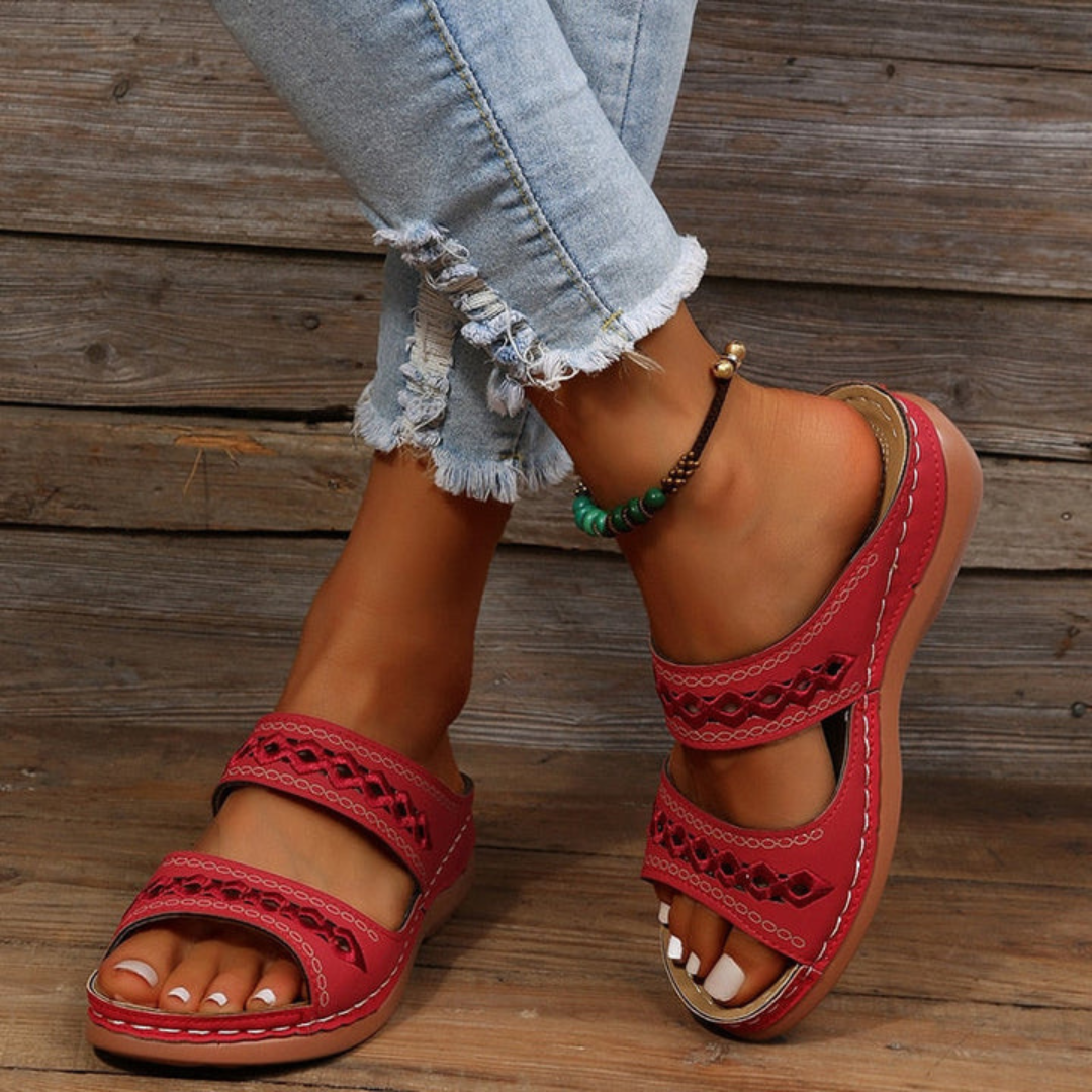 Women's Orthopedic Leather Sandals | Comfortable Slip-On Wedge Shoes 0