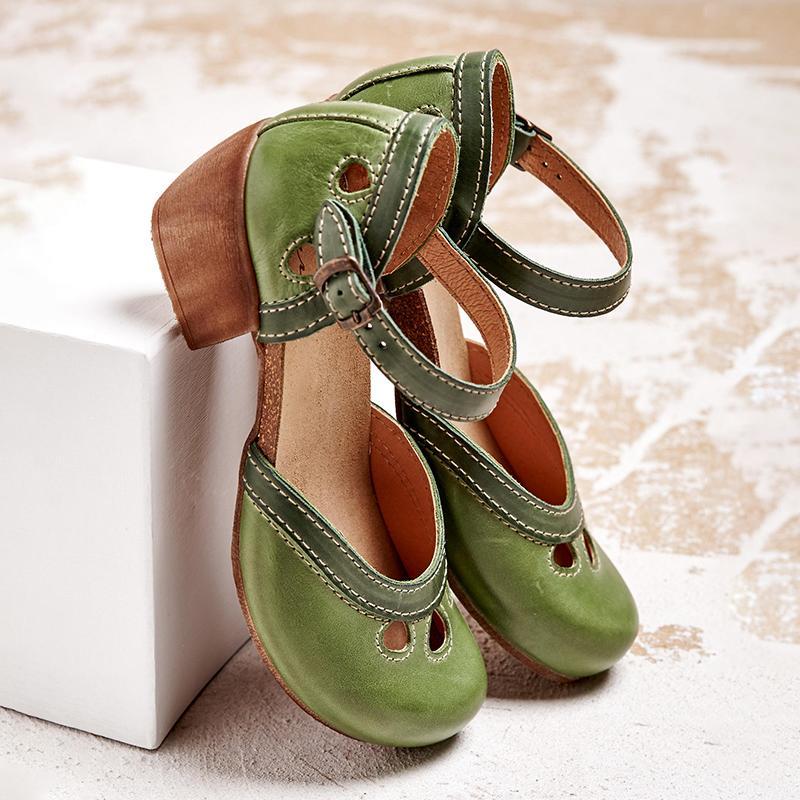 Women's Orthopedic Leather Sandals | Elegant Low Heel Comfort Shoes