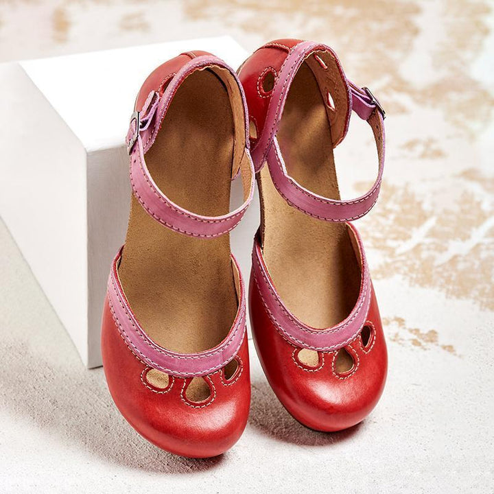 Women's Orthopedic Leather Sandals | Elegant Low Heel Comfort Shoes