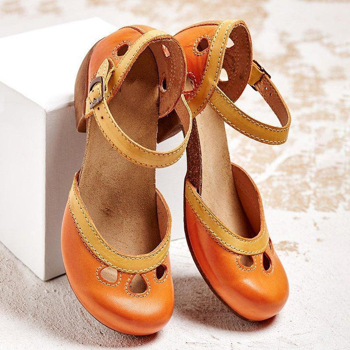 Women's Orthopedic Leather Sandals | Elegant Low Heel Comfort Shoes