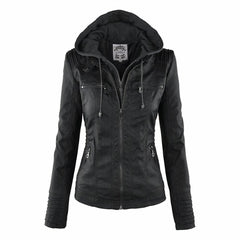 Women's PU Faux Leather Jacket | Stylish Moto Coat with Removable Hood 1