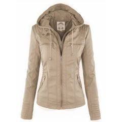 Women's PU Faux Leather Jacket | Stylish Moto Coat with Removable Hood 3