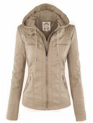 Women's PU Faux Leather Jacket | Stylish Moto Coat with Removable Hood 3