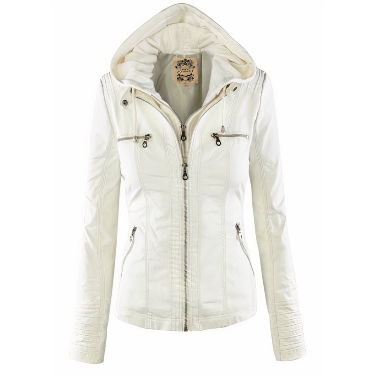 Women's PU Faux Leather Jacket | Stylish Moto Coat with Removable Hood 4