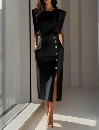 Women's Pastel Midi Dress | Elegant Tailored Cocktail Dress with Side Button Detail 2