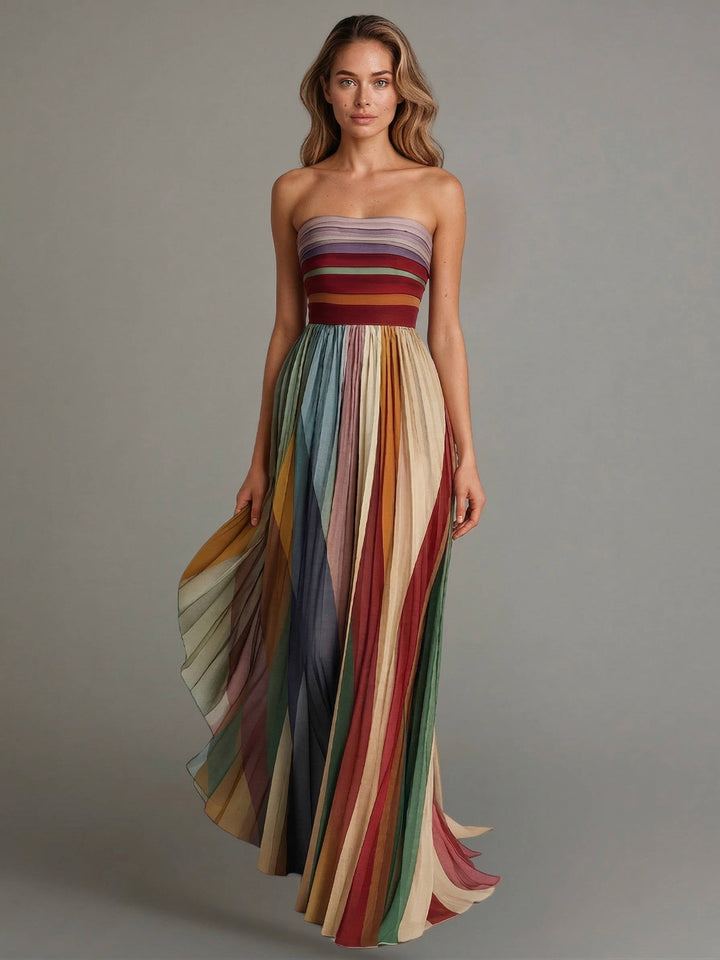 Women's Pleated Chiffon Maxi Dress | Elegant Strapless Summer Gown 0