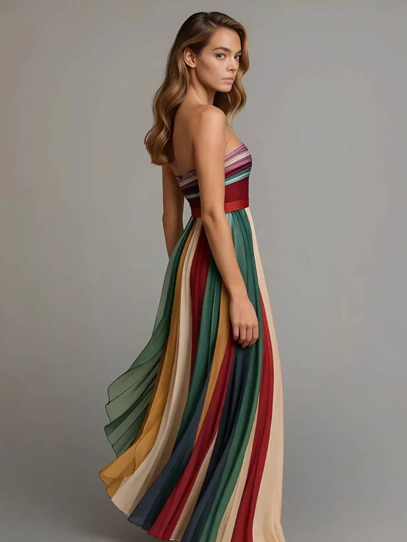 Women's Pleated Chiffon Maxi Dress | Elegant Strapless Summer Gown 3