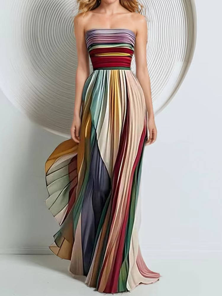 Women's Pleated Chiffon Maxi Dress | Elegant Strapless Summer Gown 4