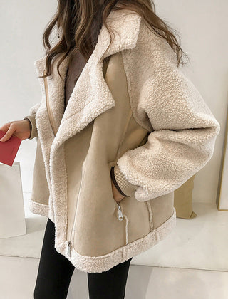 Women's Plush Shearling Jacket | Oversized Aviator Style Winter Coat 0